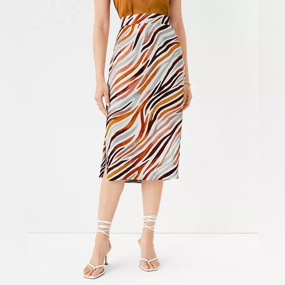 Ann Taylor Dresses & Skirts - Ann Taylor Brown & Blue Zebra Stripe Side Slit Pencil Midi Skirt Size 10